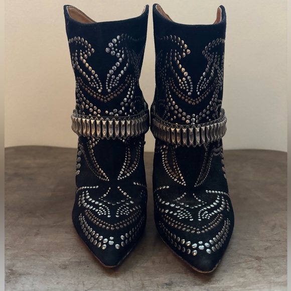 Isabel Marant Milwaukee Western Black Ankle Embellished Bootie Size 38 US 7 - Picture 7 of 14